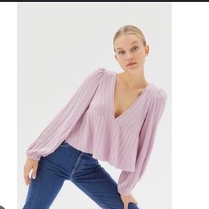Urban Outfitters Lilac cropped v-neck ribbed babydoll top